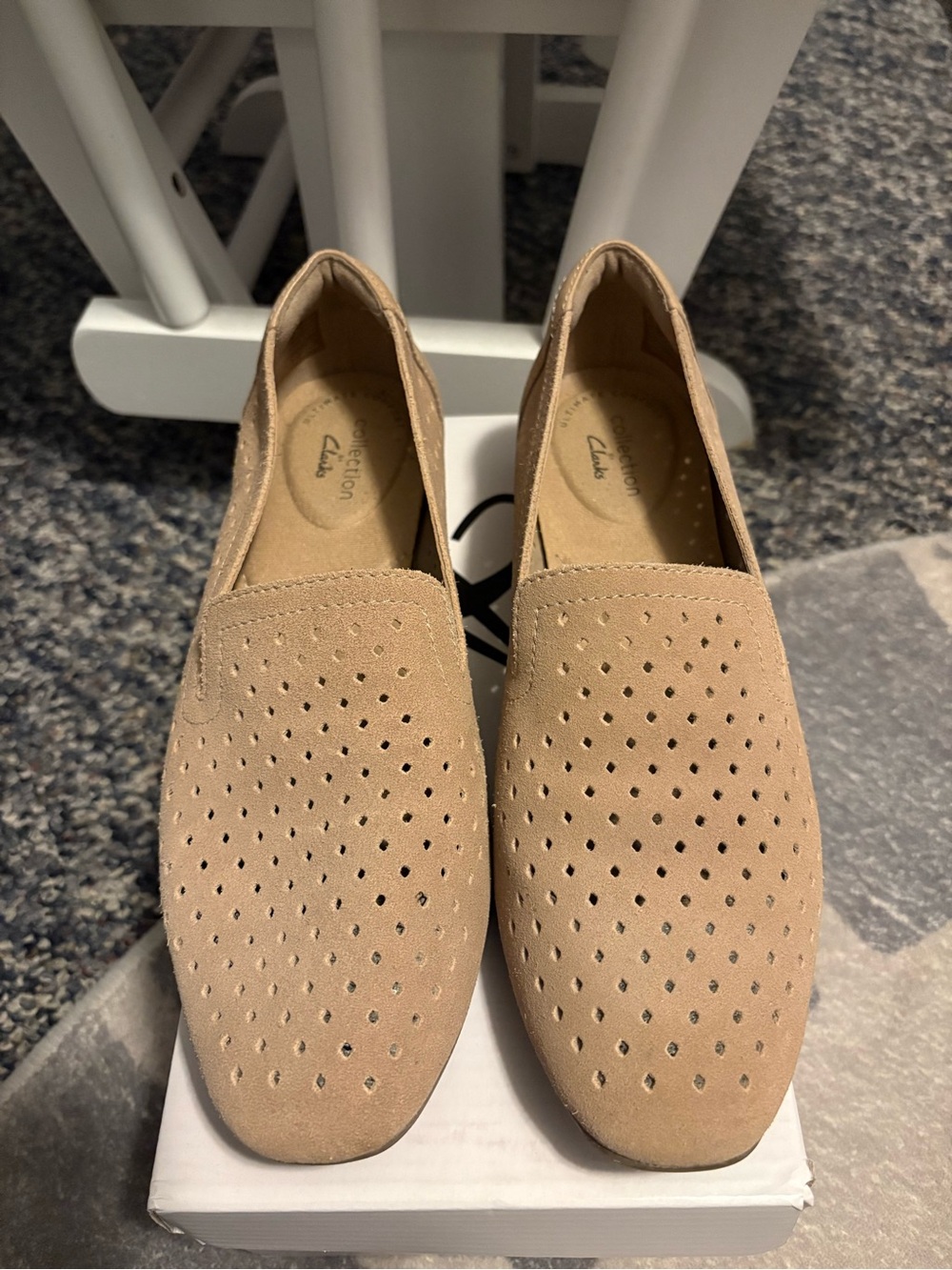 Clarks Beige Perforated Slip-On Loafers - Picture 4 of 4